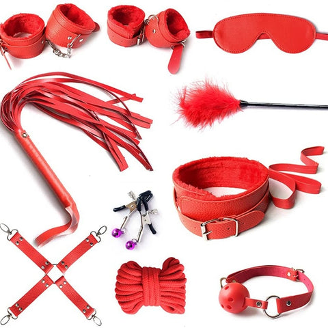 Set Bondage BDSM 10 Piese Rosu Guilty Toys