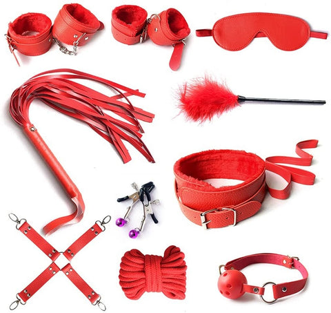 Set Bondage BDSM 10 Piese Rosu Guilty Toys