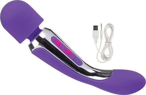 Massager Embrace Body Wand 2 Capete Stimulatoare 7 Moduri Vibratii USB Violet 22.4 cm